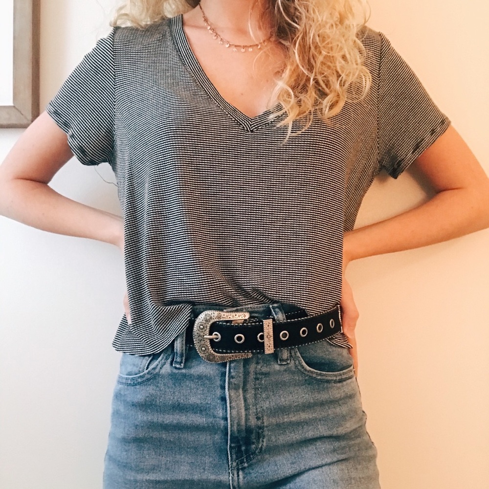Forever 21 black and white striped flowy t-shirt